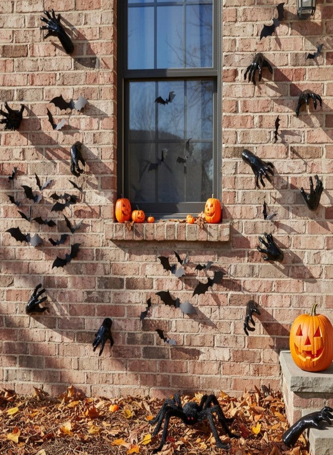 WinnerWhy 38 Pcs Halloween Wall Decor Set, Include Wall Mounted Creepy Reaching Hands Spiders Bats Stickers for Window Door Indoor Outdoor DIY Scary Decorations - Image 4