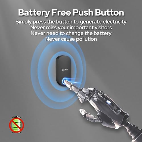 COSTAR Self-Powered Battery Free Wireless Door Bell Kits Chime Cordless Calling Bell-1000ft Range with 52 Chime Pebble 605 - Image 2