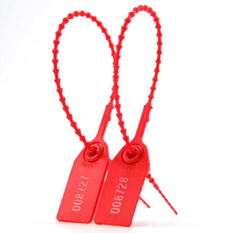 Leadseals(R) 100 Plastic Tamper Seals, Zip Ties for Fire Extinguishers Pull Tite Security Tags Numbered Disposable Self-Locking Tie 250mm Length (Red) - Image 1