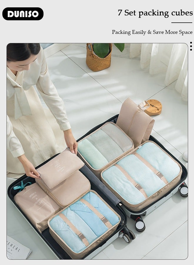 DUNISO 7 PCS Packing Cubes for Suitcases, Travel Storage Bag Set, Travel Luggage Organizer, Multi-Functional Compression Organizer Bags, Clothing Sorting Packages Travel Packing Pouches for Man and Women Travel Essentials  - Image 4