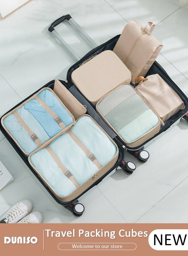 DUNISO 7 PCS Packing Cubes for Suitcases, Travel Storage Bag Set, Travel Luggage Organizer, Multi-Functional Compression Organizer Bags, Clothing Sorting Packages Travel Packing Pouches for Man and Women Travel Essentials  - Image 1