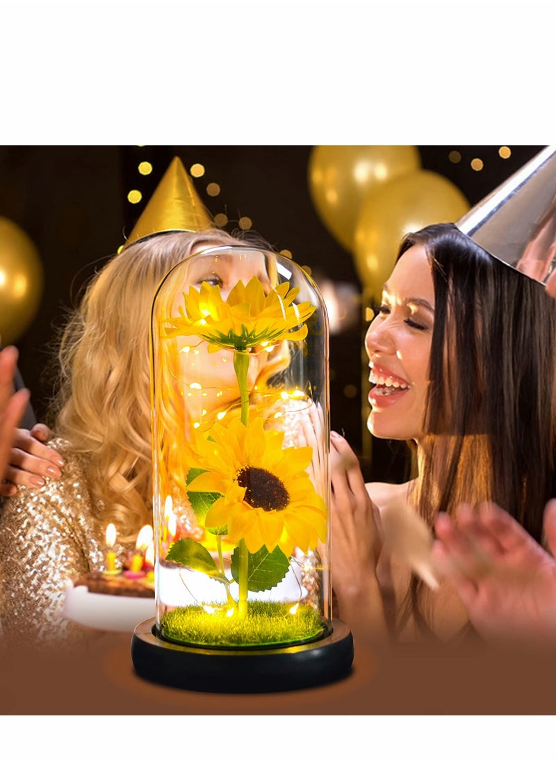 Excefore Sunflower Gifts for Women, Birthday Her, Sunflowers Artificial Flowers in Glass Dome  - Image 2