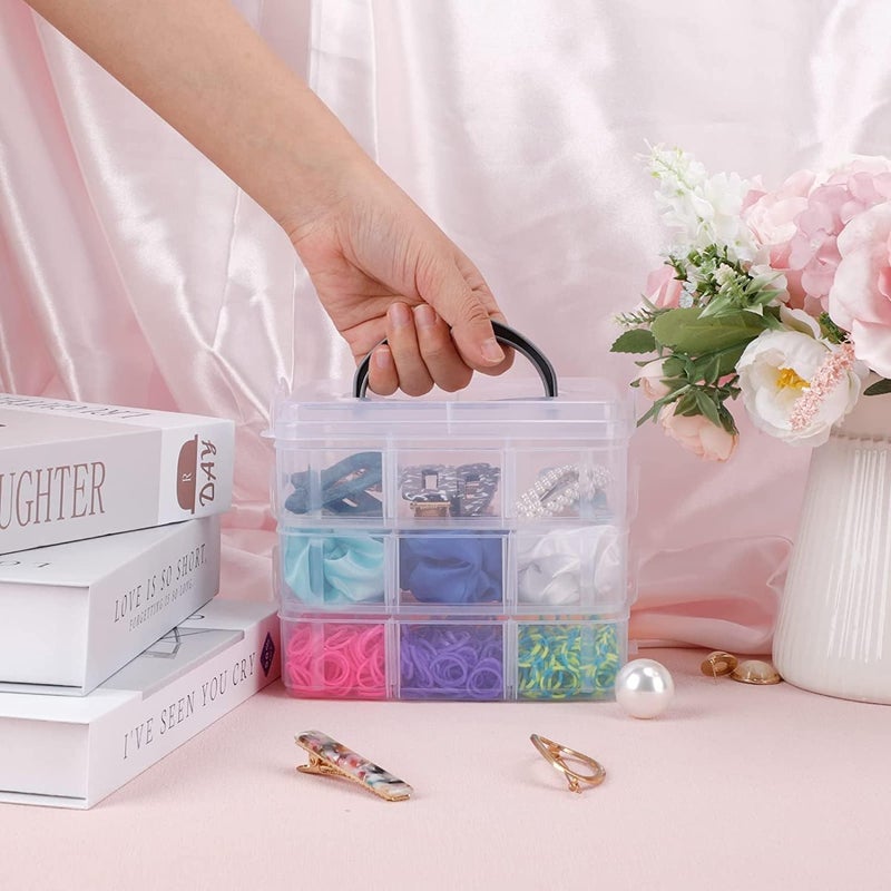 Entisia Plastic 3 Layer 18 Grid Square Portable Transparent Storage Detachable Box Organizer Case for Jewelry Sewing Button Earrings Hair Buttons with Collapsible and Removable Dividers - Image 3