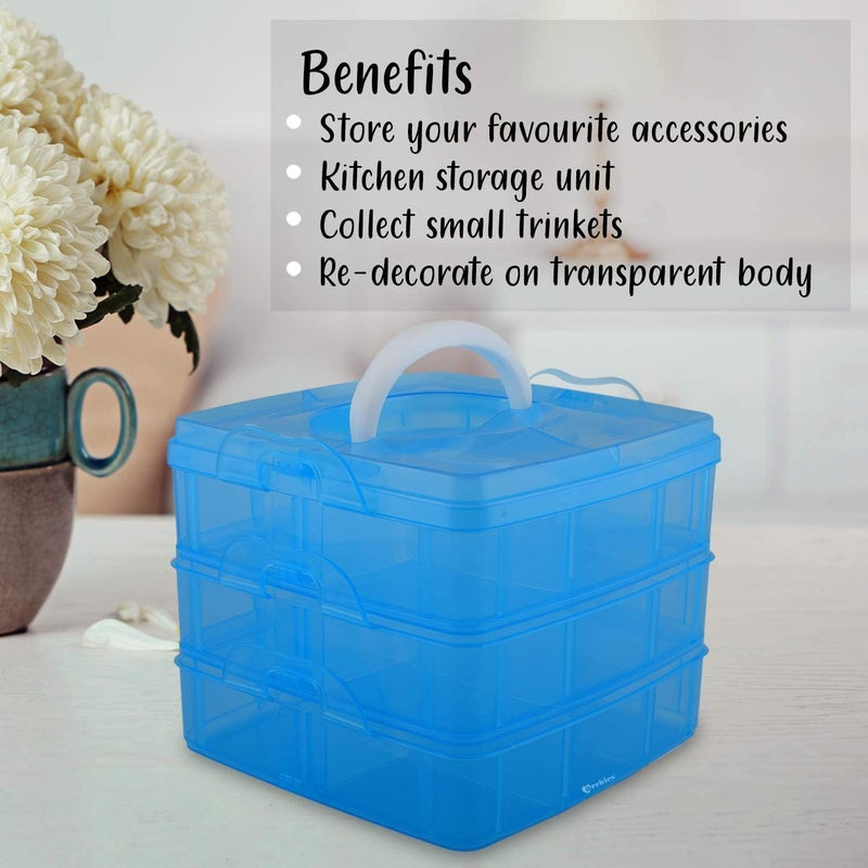Entisia Plastic 3 Layer 18 Grid Square Portable Transparent Storage Detachable Box Organizer Case for Jewelry Sewing Button Earrings Hair Buttons with Collapsible and Removable Dividers - Image 5
