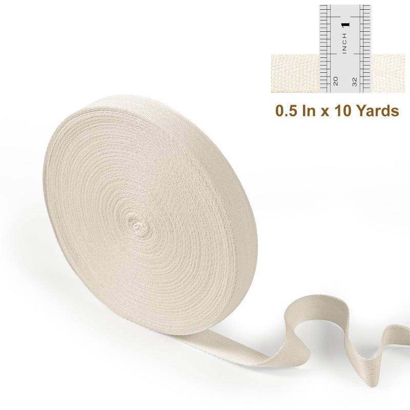 UBCGOTT Cotton Twill Tape Ribbon 1/2 Inch Wide Tape Herringbone Webbing Roll Bias Binding Tapes for Sewing and DIY Crafts, Natural (Beige, 10 Yards) - Image 2