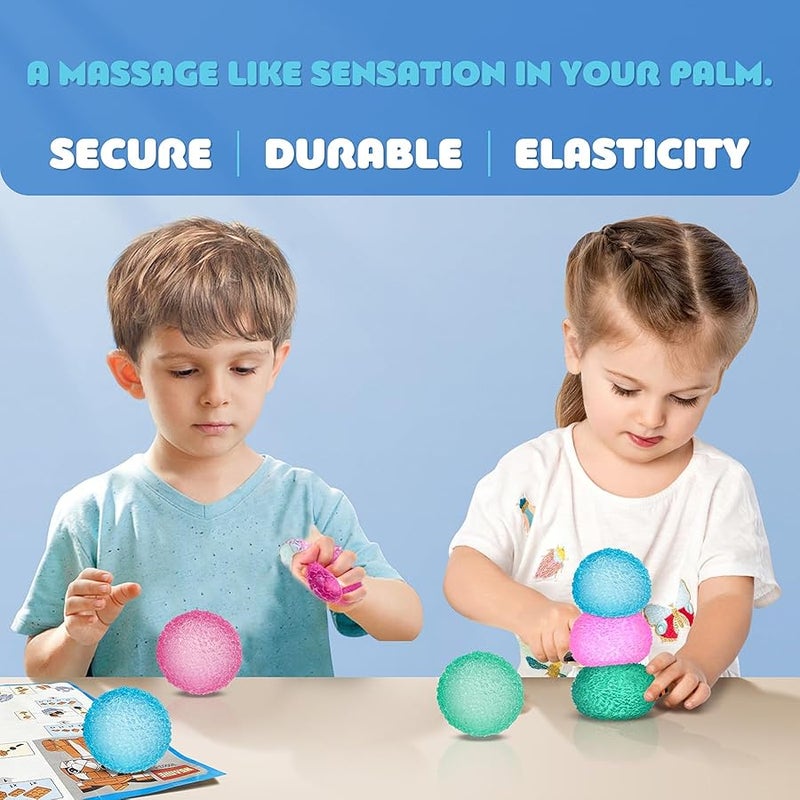 QITAI 3 Pcs Sensory Balls, Kids Textured Multi Ball High Density Memory Gel Filled Fidget Toy for Anxiety Relief Soft Sensory Squeeze Toys for Adults Kids - Image 3