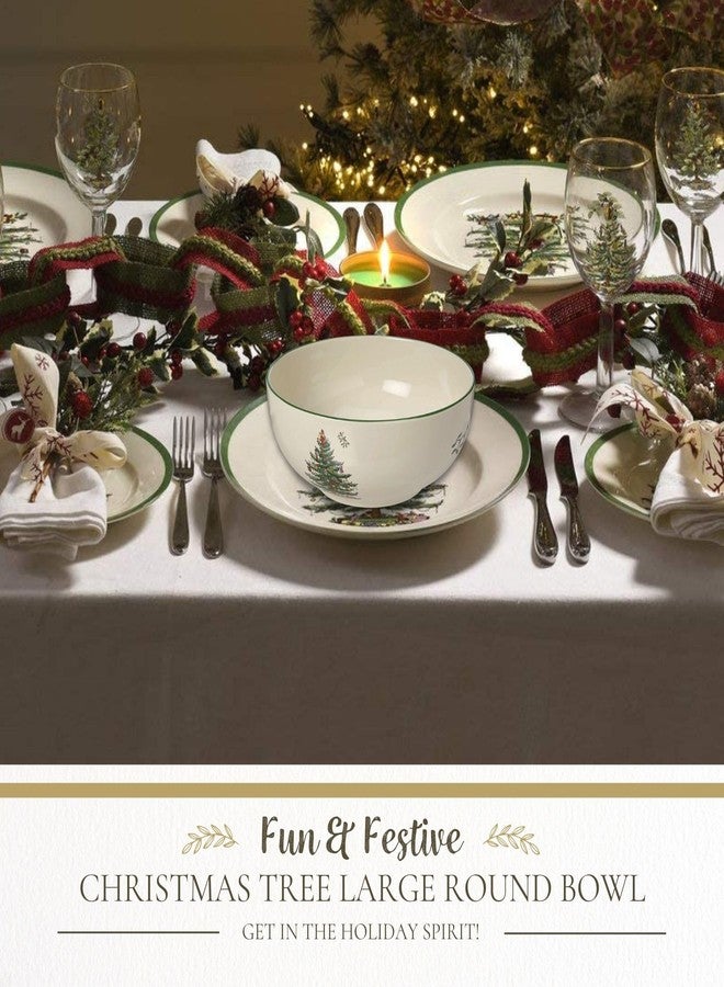 Spode Christmas Tree Large Round 10 Inch Bowl - Porcelain Serving Dish for Salad, Pasta, and Side Dishes - Iconic Holiday Design with Green Trim, Dishwasher, Microwave Safe - Festive Gatherings - Image 2