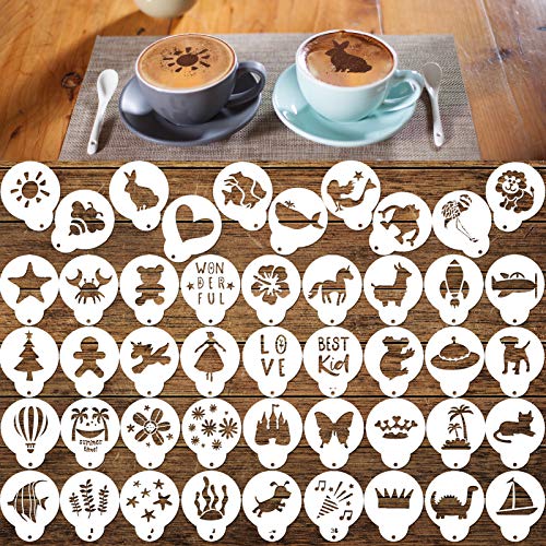 Konsait Cookie Template Stencil, 46 Pieces latte art stencils for Coffee Decorations, Magnoloran Foam Barista Templates Oatmeal Cupcake Cake Hot Chocolate for Children's Day Hawaii Summer Mother's Day - Image 1