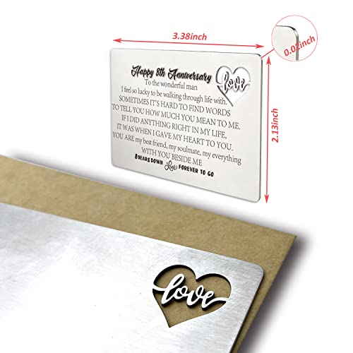 YODOCAMP Happy Eighth 8th Wedding Anniversary Cards Gift for Men, 8 Years Anniversary Card Gifts for Men Husband Him From Wife, Love Note Engraved Metal Wallet Insert Card - Image 2