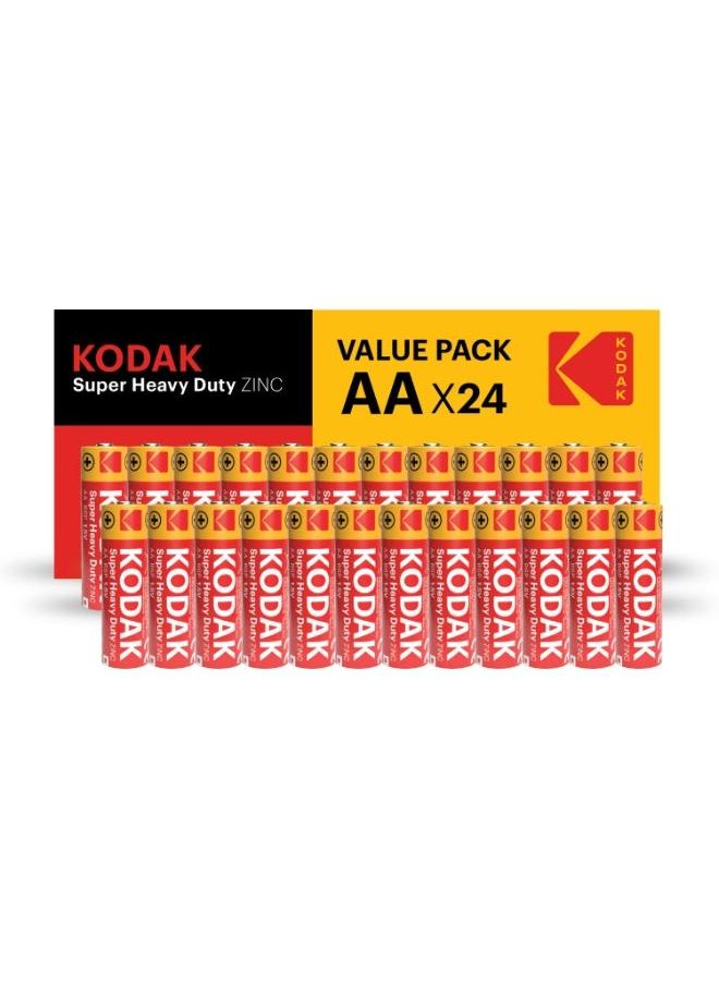 KODAK Super Heavy Duty | AA Batteries | Double A | Disposable Household | Carbon Zinc | 1.5V | 24 Value Pack - Image 1