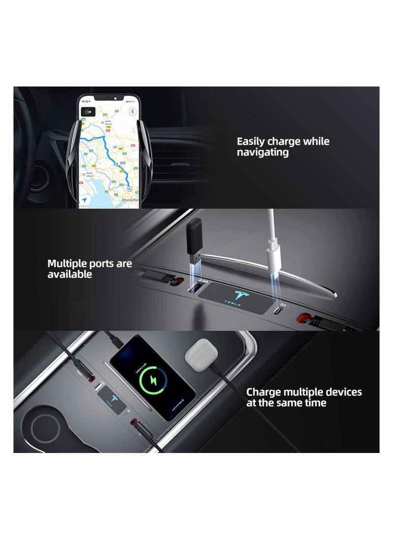 SYOSI - Tesla USB Hub, Retractable Hub Docking Station with Fast Charging Cable Multi Port, Center Console Interior Accessorie, Tesla Accessories Docking Station for 2021 2022 2023 Tesla Model 3 Model Y - Image 1