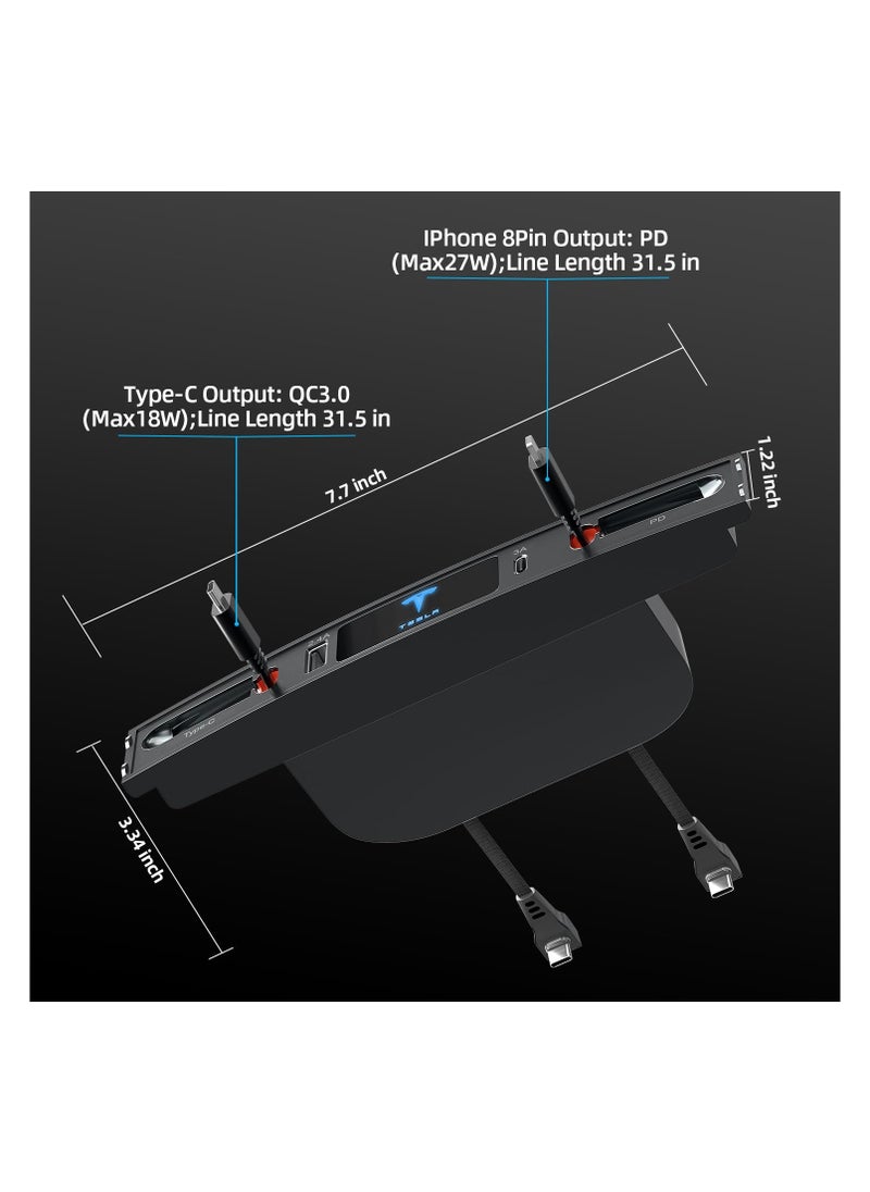 SYOSI - Tesla USB Hub, Retractable Hub Docking Station with Fast Charging Cable Multi Port, Center Console Interior Accessorie, Tesla Accessories Docking Station for 2021 2022 2023 Tesla Model 3 Model Y - Image 1