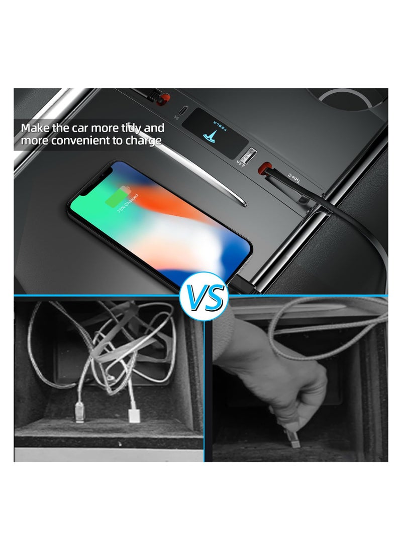 SYOSI - Tesla USB Hub, Retractable Hub Docking Station with Fast Charging Cable Multi Port, Center Console Interior Accessorie, Tesla Accessories Docking Station for 2021 2022 2023 Tesla Model 3 Model Y - Image 1