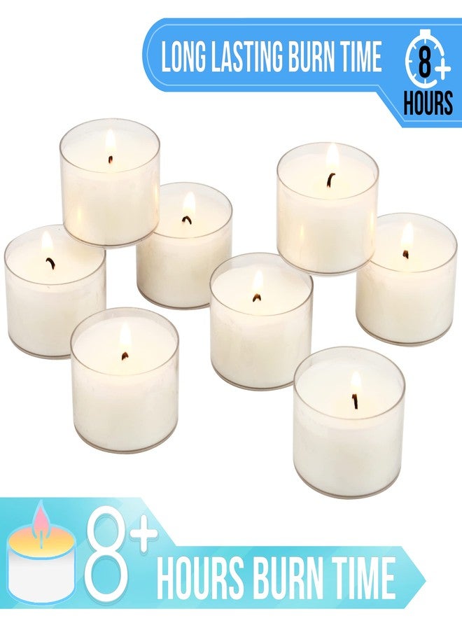 Stonebriar 48 Count White Unscented Smokeless Long Burning Clear Cup Tea Light Candles with 8 Hour Burn Time - Image 4