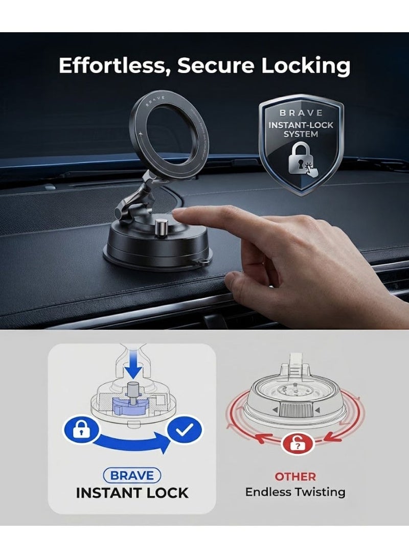 بريف حامل سيارة MagSafe – حامل هاتف مغناطيسي مع شفط فراغي وقفل فوري، حامل مطور ٥ في ١ قابل للطي من سبائك الزنك لتيسلا، لوحة القيادة، الزجاج الأمامي، شاشة المعلومات والطاولة، دوران ٣٦٠°، مغناطيس قوي، حامل سيارة عالمي لهواتف iPhone Air، iPhone 17/16/15/14/13، Samsung Galaxy S25/S24/S23 Ultra وجميع أجهزة MagSafe – أسود - Image 5