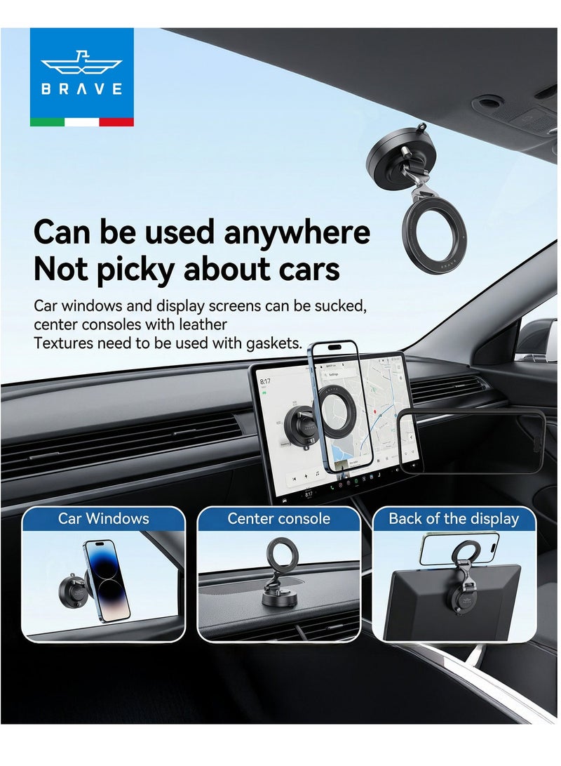 بريف حامل سيارة MagSafe – حامل هاتف مغناطيسي مع شفط فراغي وقفل فوري، حامل مطور ٥ في ١ قابل للطي من سبائك الزنك لتيسلا، لوحة القيادة، الزجاج الأمامي، شاشة المعلومات والطاولة، دوران ٣٦٠°، مغناطيس قوي، حامل سيارة عالمي لهواتف iPhone Air، iPhone 17/16/15/14/13، Samsung Galaxy S25/S24/S23 Ultra وجميع أجهزة MagSafe – أسود - Image 2