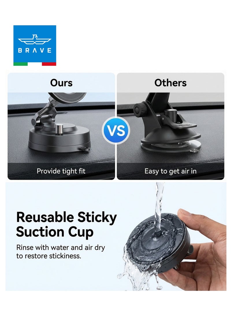 بريف حامل سيارة MagSafe – حامل هاتف مغناطيسي مع شفط فراغي وقفل فوري، حامل مطور ٥ في ١ قابل للطي من سبائك الزنك لتيسلا، لوحة القيادة، الزجاج الأمامي، شاشة المعلومات والطاولة، دوران ٣٦٠°، مغناطيس قوي، حامل سيارة عالمي لهواتف iPhone Air، iPhone 17/16/15/14/13، Samsung Galaxy S25/S24/S23 Ultra وجميع أجهزة MagSafe – أسود - Image 3