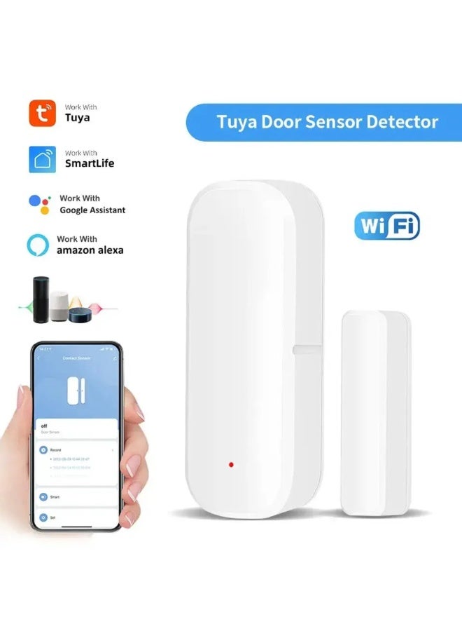 Tuya WiFi Door & Window Sensor – White, Smart Life App, Alexa & Google Assistant Compatible, Wireless Security Detector