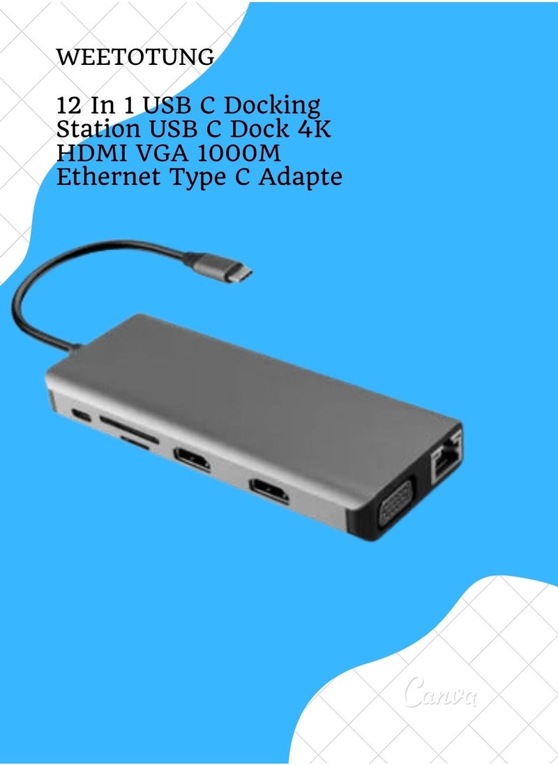 WEETOTUNG - 12 In 1 USB C Docking Station USB C Dock 4K HDMI VGA 1000M Ethernet Type C Adapter - Image 1