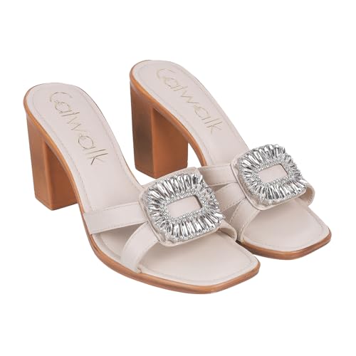 Catwalk Women Stylised Open Back Chunky Heels | For Women & Girls (Beige,5 UK) - Image 2