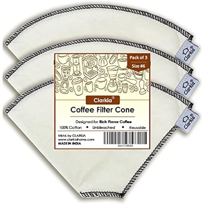 Clarkia 3 Piece Count 6 Cotton Cone Coffee Filters Unbleached AllNatural Reusable Filter Pour Over Dripper  EcoFriendly - Image 1