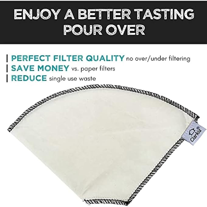 Clarkia 3 Piece Count 6 Cotton Cone Coffee Filters Unbleached AllNatural Reusable Filter Pour Over Dripper  EcoFriendly - Image 3