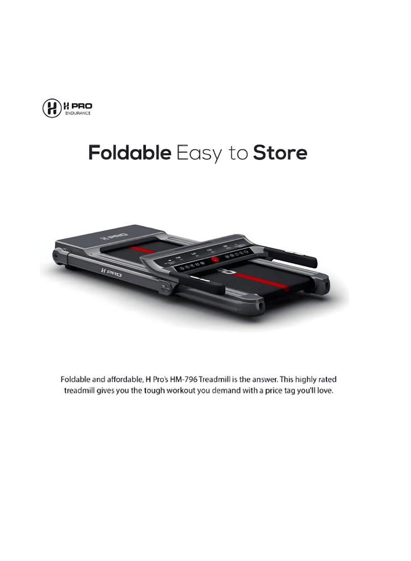 H PRO HM Sports HM796 Foldable Treadmill | 4 HP Smart Motor| Compact Running Machine with LED Display for Home and Office Use - Image 5