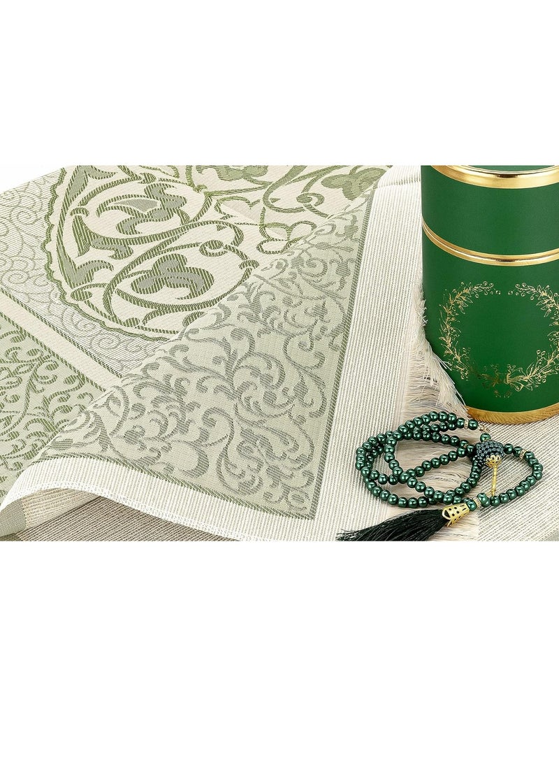 DubaiGallery Muslim Prayer Rug and Prayer Beads with Elegant Cylinder Gift Box | Janamaz | Sajadah | Soft Islamic Prayer Rug | Islamic Gifts Set | Prayer Carpet Mat, Taffeta Fabric - Image 4