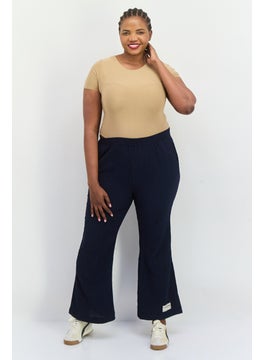 The Giving Movement Women Regular Fit Wide Leg Textured Flare Pants, Navy  - Image 2