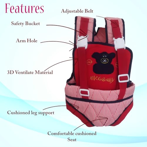 MammaChamp Kangaroo Bag/Baby Carrier with 3 Carry Positions, 3 to 16 Months Baby, Adjustable New-Born to Toddler Carrier with Cushioned Leg Support, Max Weight Up to 10 Kgs (RED) - Image 4