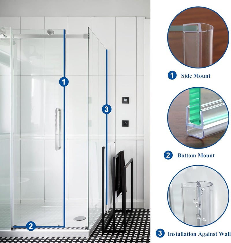 EAISMON Frameless Shower Door Seal Strip 4 Pack x 39 Inch U for 3/8" Thick Glass Shower Door Side Seal Strip Bottom Seal Door Sweep Ultra Clear Polycarbonate, Stop Shower Leaks Create A Water Barrier - Image 3