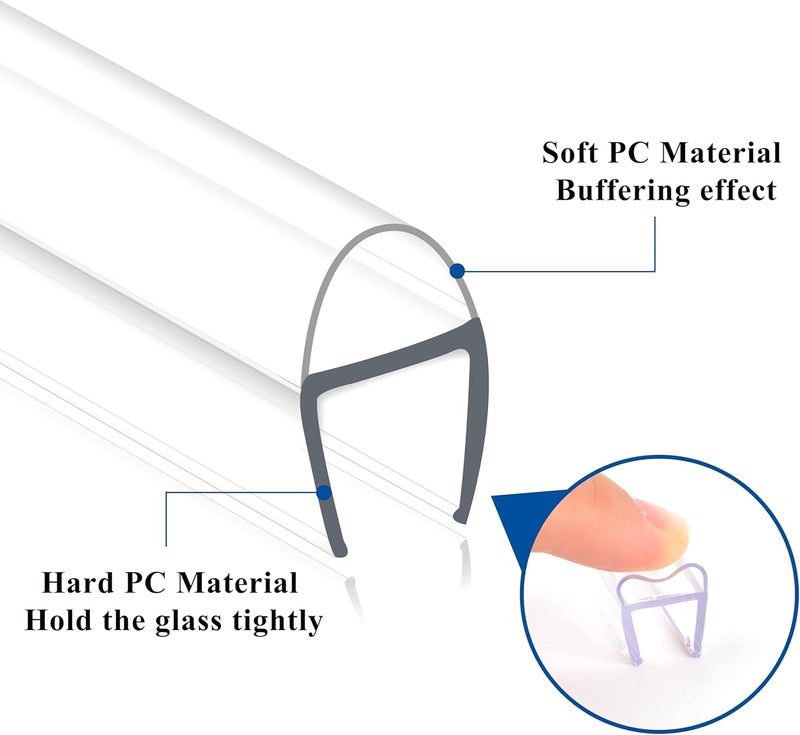 EAISMON Frameless Shower Door Seal Strip 4 Pack x 39 Inch U for 3/8" Thick Glass Shower Door Side Seal Strip Bottom Seal Door Sweep Ultra Clear Polycarbonate, Stop Shower Leaks Create A Water Barrier - Image 5