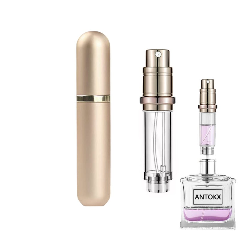 ANTOKX Travel Perfume Bottle Refillable Atomizer 5ML Pocket Perfume Dispenser Scent Pump Case Leakproof Portable Perfume Sprayer for Women and Men Gold1 - Image 3