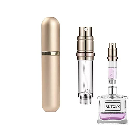 ANTOKX Travel Perfume Bottle Refillable Atomizer 5ML Pocket Perfume Dispenser Scent Pump Case Leakproof Portable Perfume Sprayer for Women and Men Gold1 - Image 1