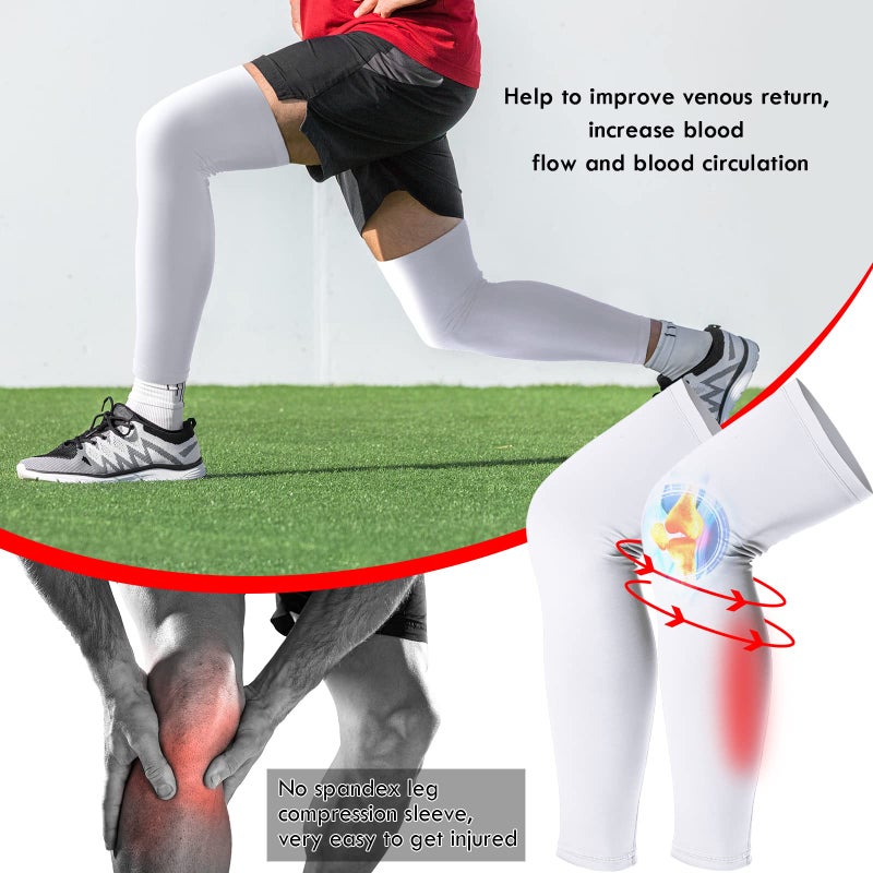 Skylety Leg Sleeves Compression Long Knee Sleeve for Men Women Sport Basketball Football (White,2 Pieces) - Image 5