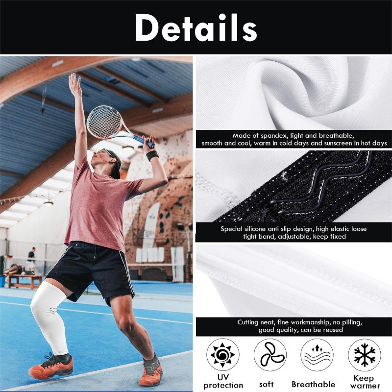 Skylety Leg Sleeves Compression Long Knee Sleeve for Men Women Sport Basketball Football (White,2 Pieces) - Image 2
