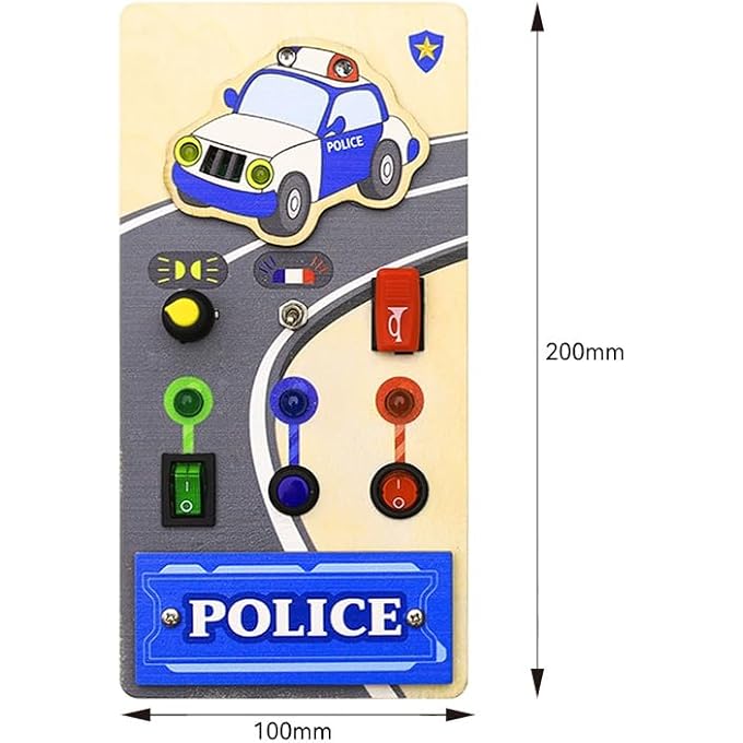 POLICE CAR BUSY BOARD FOR TODDLERS – WOODEN SENSORY ACTIVITY BOARD FOR KIDS AGE 3+ – MONTESSORI TOY WITH LIGHTS, SOUNDS & MOVING PARTS - Image 2