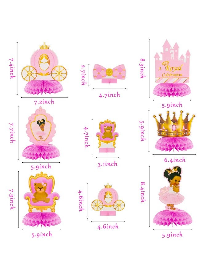 BeYumi 12Pcs Royal Princess Themed Honeycomb Centerpiece Table Toppers For Baby Girls African American Little Princecess Black Girls Castle Tiara Pink And Gold Baby Shower Birthday Party Supplies Decoration - Image 3