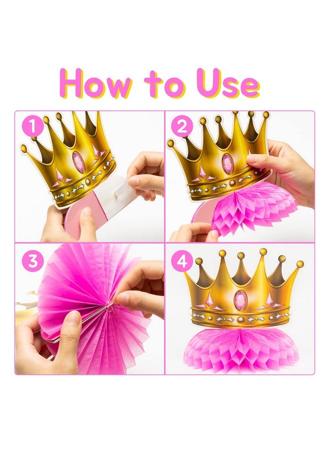 BeYumi 12Pcs Royal Princess Themed Honeycomb Centerpiece Table Toppers For Baby Girls African American Little Princecess Black Girls Castle Tiara Pink And Gold Baby Shower Birthday Party Supplies Decoration - Image 4