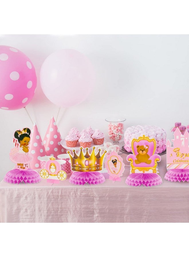 BeYumi 12Pcs Royal Princess Themed Honeycomb Centerpiece Table Toppers For Baby Girls African American Little Princecess Black Girls Castle Tiara Pink And Gold Baby Shower Birthday Party Supplies Decoration - Image 5
