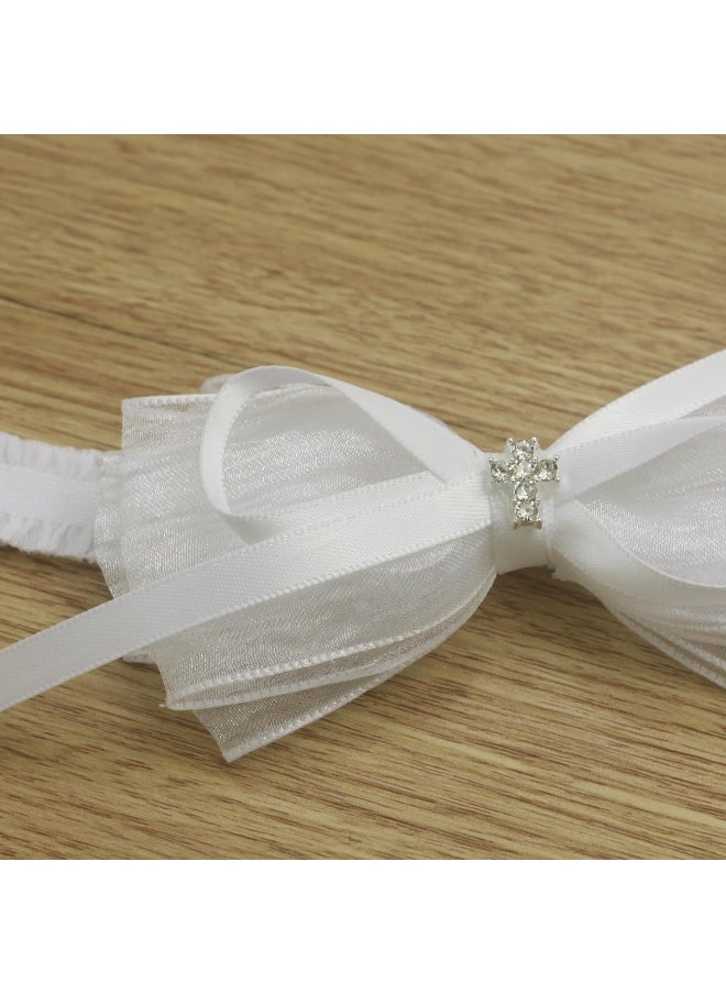 Nihao Baby White Organza Bow Headband for Toddler (0-6 months) - Handmade Bow for Baptism, Christening, First Communion, Weddings, Baby Shoots, Birthdays and more  - Image 5