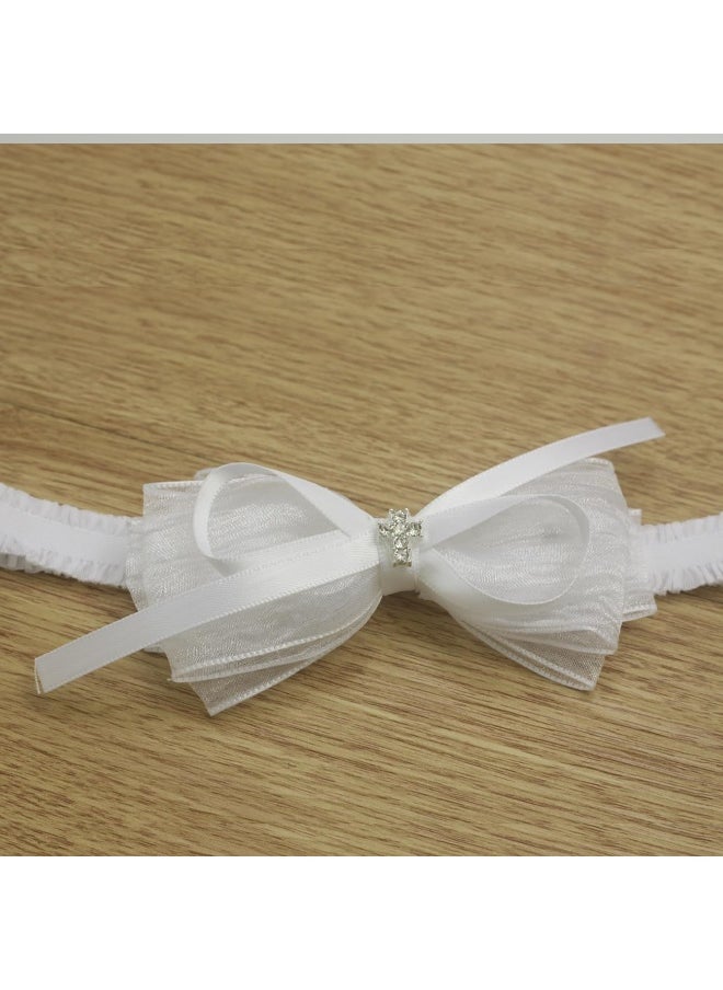 Nihao Baby White Organza Bow Headband for Toddler (0-6 months) - Handmade Bow for Baptism, Christening, First Communion, Weddings, Baby Shoots, Birthdays and more  - Image 2
