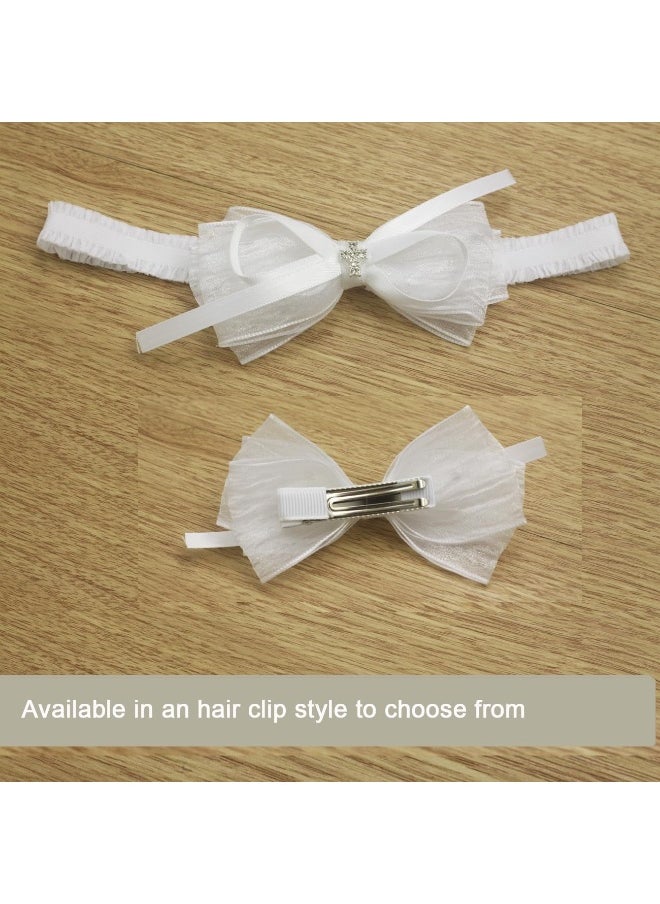 Nihao Baby White Organza Bow Headband for Toddler (0-6 months) - Handmade Bow for Baptism, Christening, First Communion, Weddings, Baby Shoots, Birthdays and more  - Image 3
