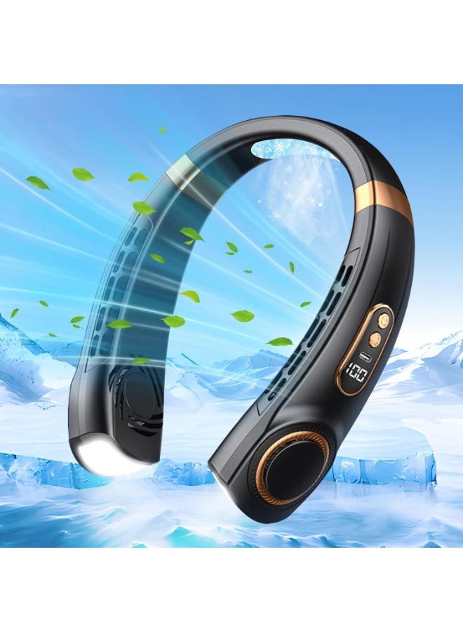 زاڤي مكيف هواء للرقبة، مروحة رقبة محمولة مع تدفق هواء مبرد بالكافور بدون شفرات، مروحة رقبة USB قابلة للشحن بخمس سرعات، شاشة LED، مروحة شخصية للسفر في الهواء الطلق والاستخدام الداخلي (أسود) - Image 1