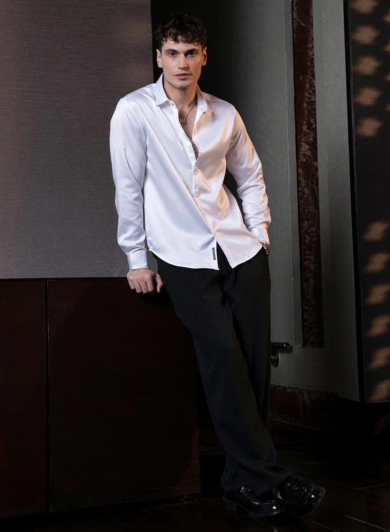 Campus Sutra Men's Chalk White Satin Lustre Shirt
