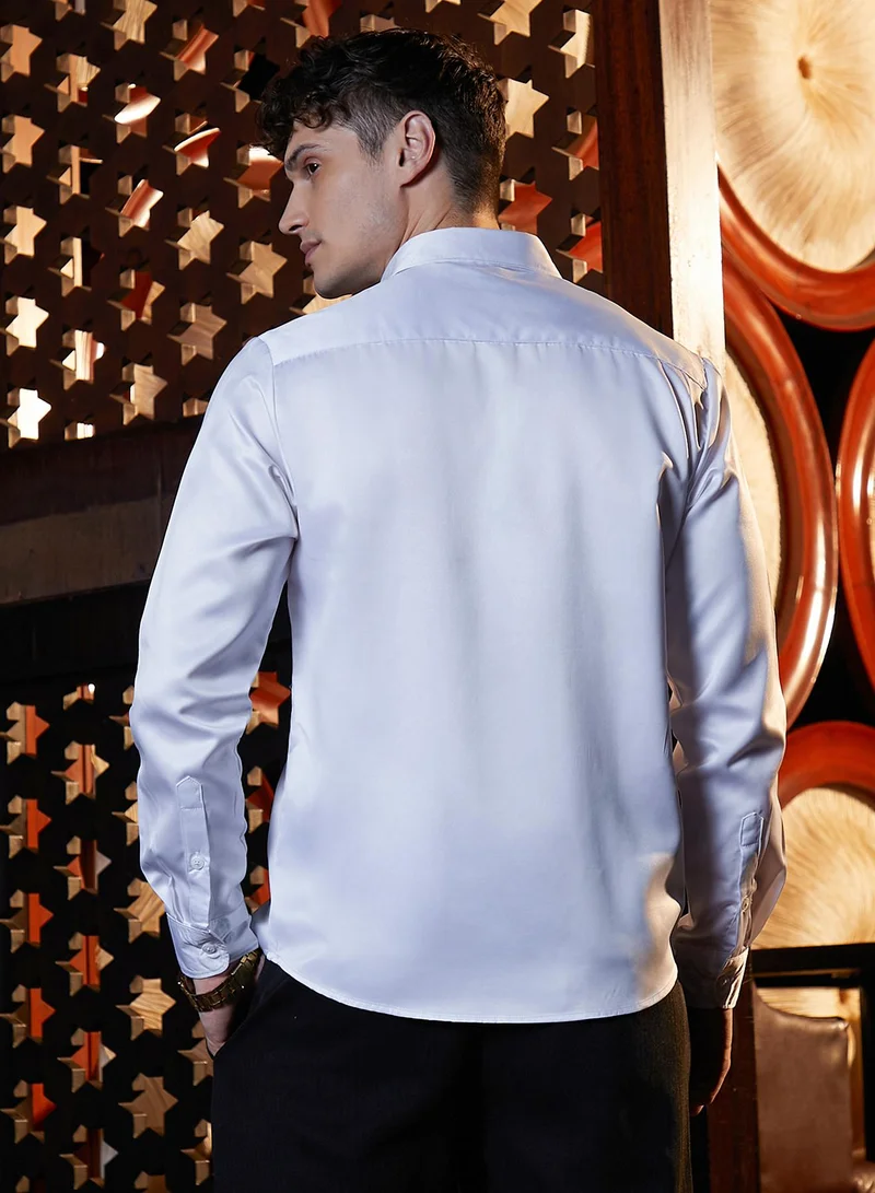 Campus Sutra Men's Chalk White Satin Lustre Shirt