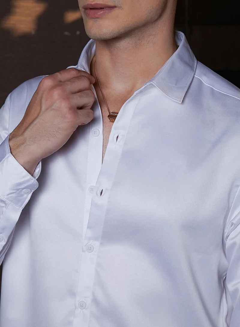 Campus Sutra Men's Chalk White Satin Lustre Shirt