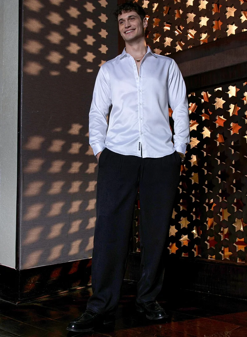 Campus Sutra Men's Chalk White Satin Lustre Shirt