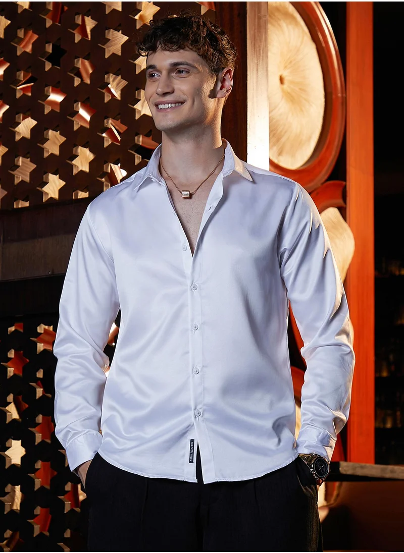 كامبوس سوترا Men's Chalk White Satin Lustre Shirt