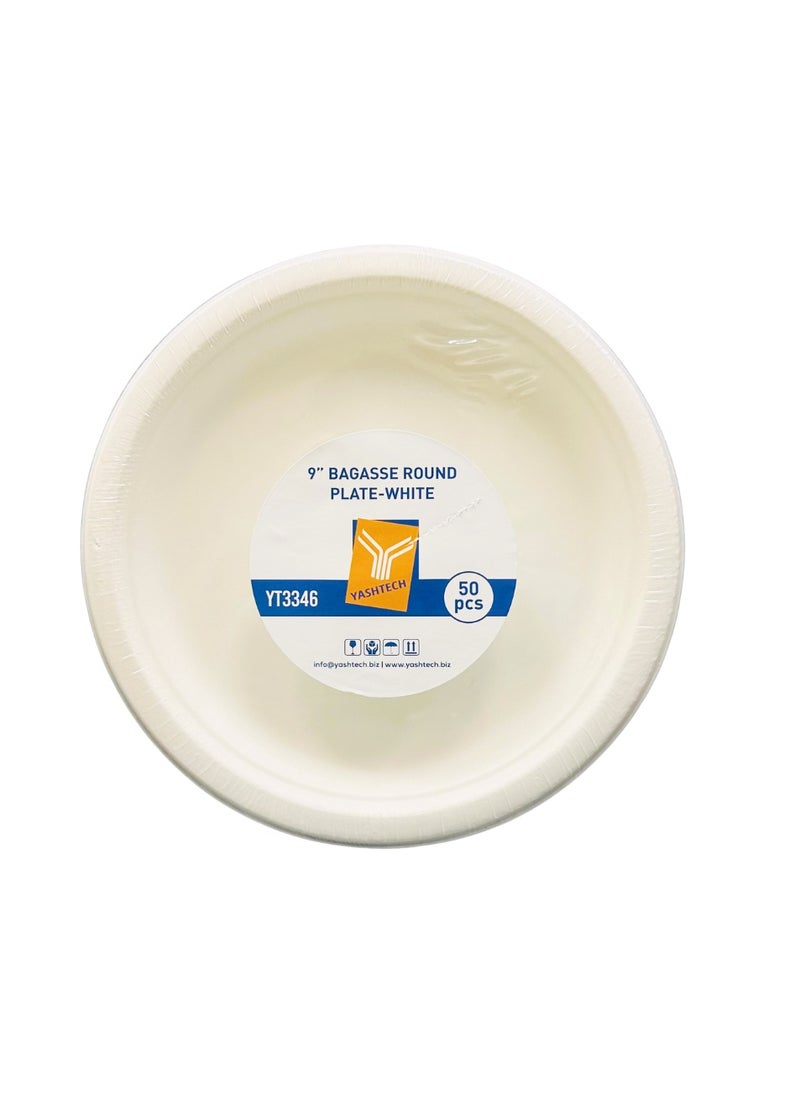 YASHTECH 9 Inch Round Ecofriendly Bagasse Plate Made of Natural Sugarcane Fiber Pack of 50 Pcs  - Image 1